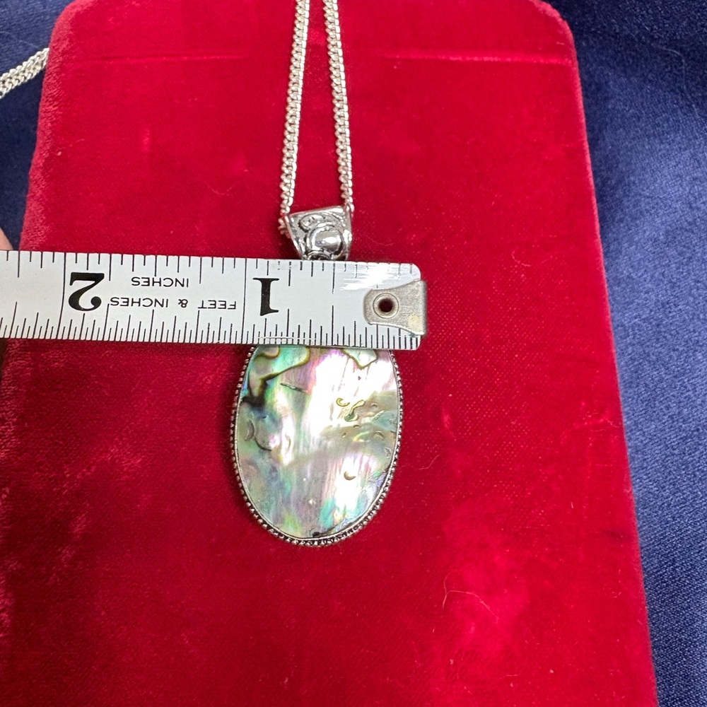 Pendant 925 Sterling Silver Abalone Statement Necklace 18” Chain - Picture 7 of 8